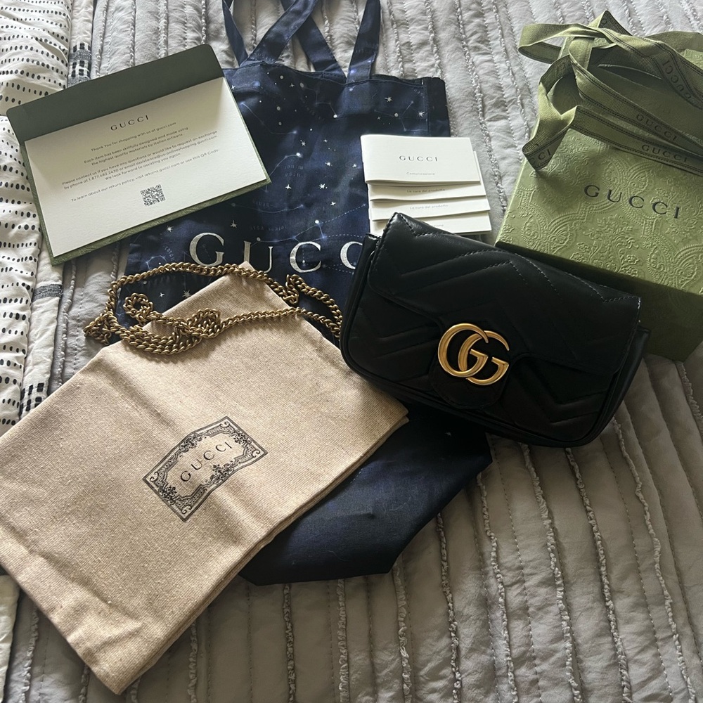 Gucci Black Crossbody Bag with Gold GG Logo
